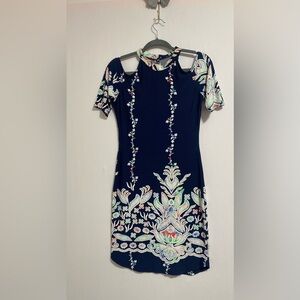 Navy Floral Embroidered Mini Dress